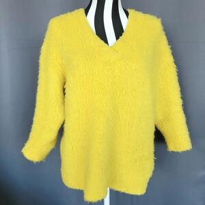 Anthropologie Simone Yellow/Chartreuse Fuzzy Sweater XS